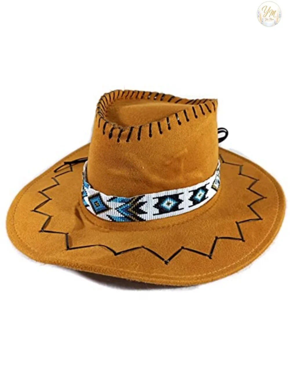 Hand Beaded Hatband Native American Style Leather Headband Adjustable Ties